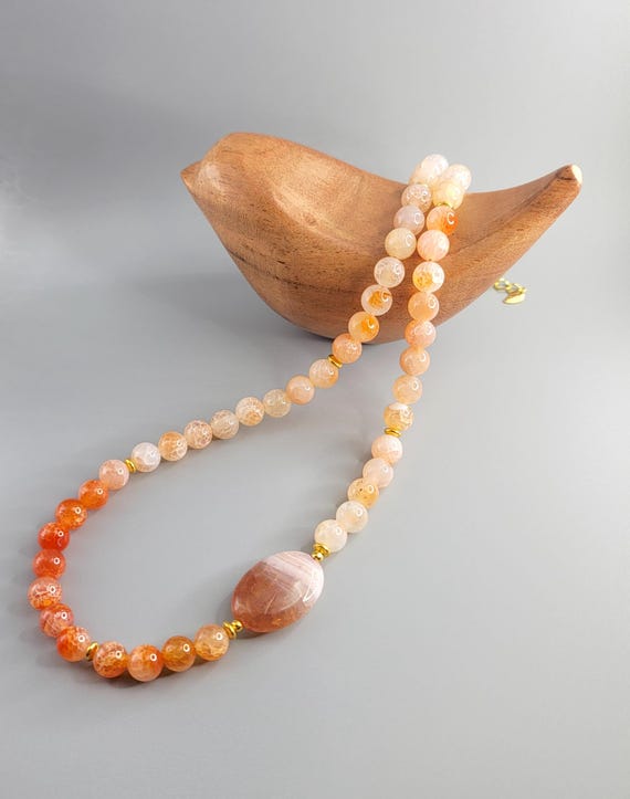 Pink Crackle Agate Gemstone : Dragon Veins Agate Focal Bead