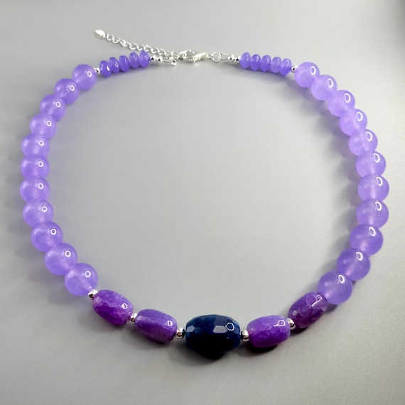 Purple Kunzite Quartz, Agate Faceted Barrels: Blue Agate Focal Bead