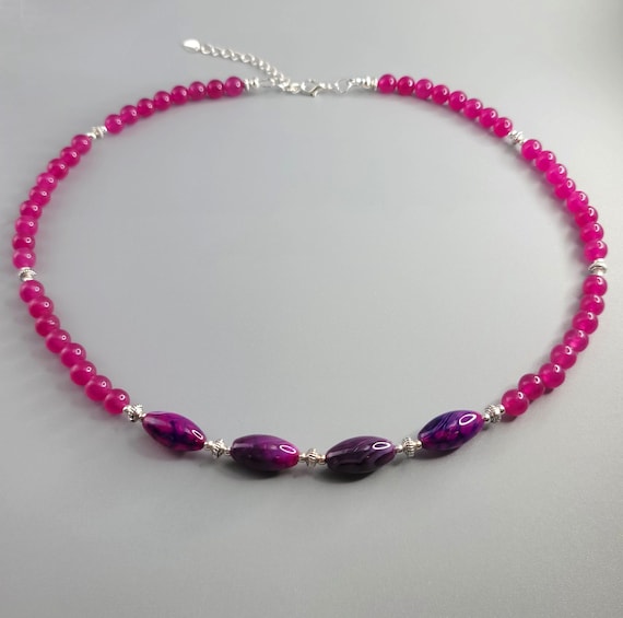 Rose Alexandrite Gemstone Beaded Necklace: Dragon Veins Agate Focal Beads