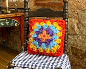 Dollhouse Miniature Vintage Handmade Wool Crochet Pillow