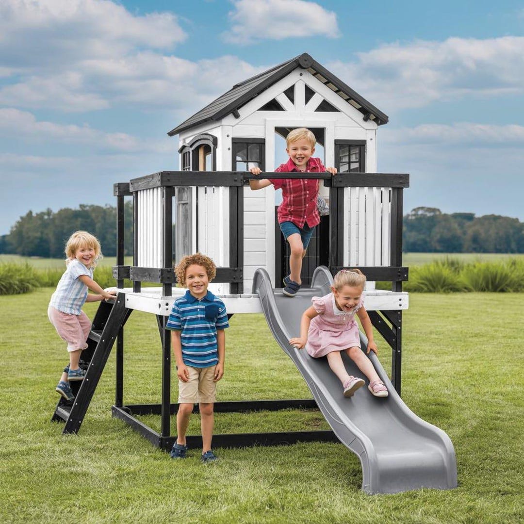 Kids Outdoor Wooden Playhouse – Backyard Cottage House With Windows ...