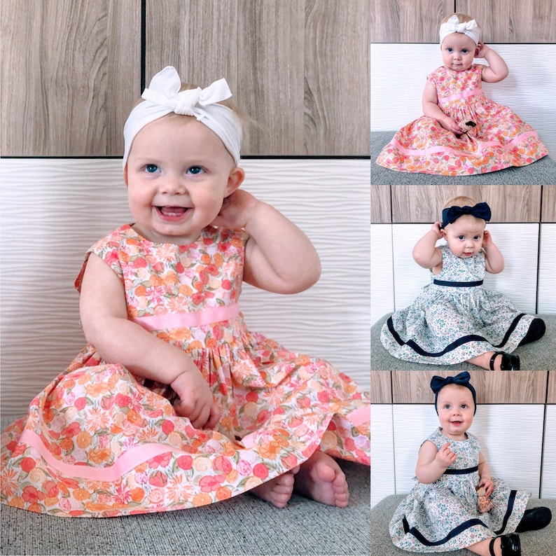 9-12 months Floral Tank Dress with Full Skirt in Coral /& White