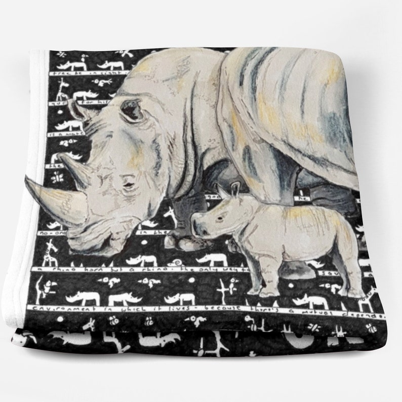 Rhino Blanket, Rhino Fleece Blanket, Rhinoceros Decor, African Safari