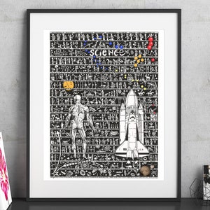 Science Art Print, Hand-drawn Science, Science Artwork, Scientific Illustration, STEM Art, Geeky Art, Science Lovers Decor, Educational Art