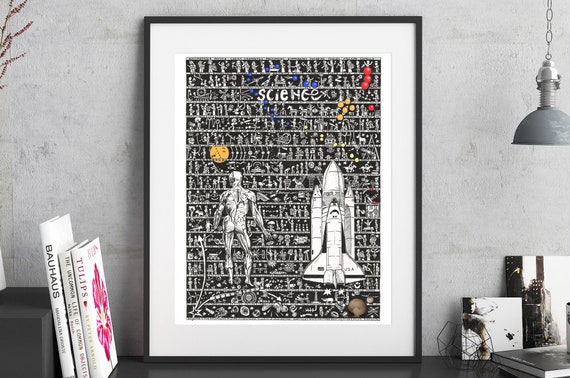 Hand-Drawn Science Art Print: Scientific Illustration, STEM Decor