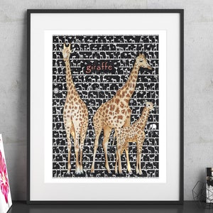 Giraffe Art Print, Wildlife Wall Decor, Safari Animal Poster, Giraffe Family Art, Giraffe Lover Gift, Nature Inspired Art, Animal Lover Art