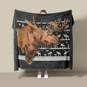 Moose Fleece Blanket, Hand Drawn Artwork, Canadian Wildlife Art, Cosy Fleece, Home Decor, Wildlife Art, Perfect Gift, Nature Art Blanket