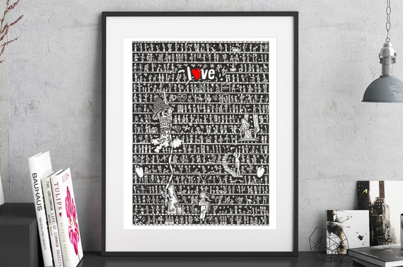 Hand-Drawn Love Story Art Print, Romantic Anniversary Gift