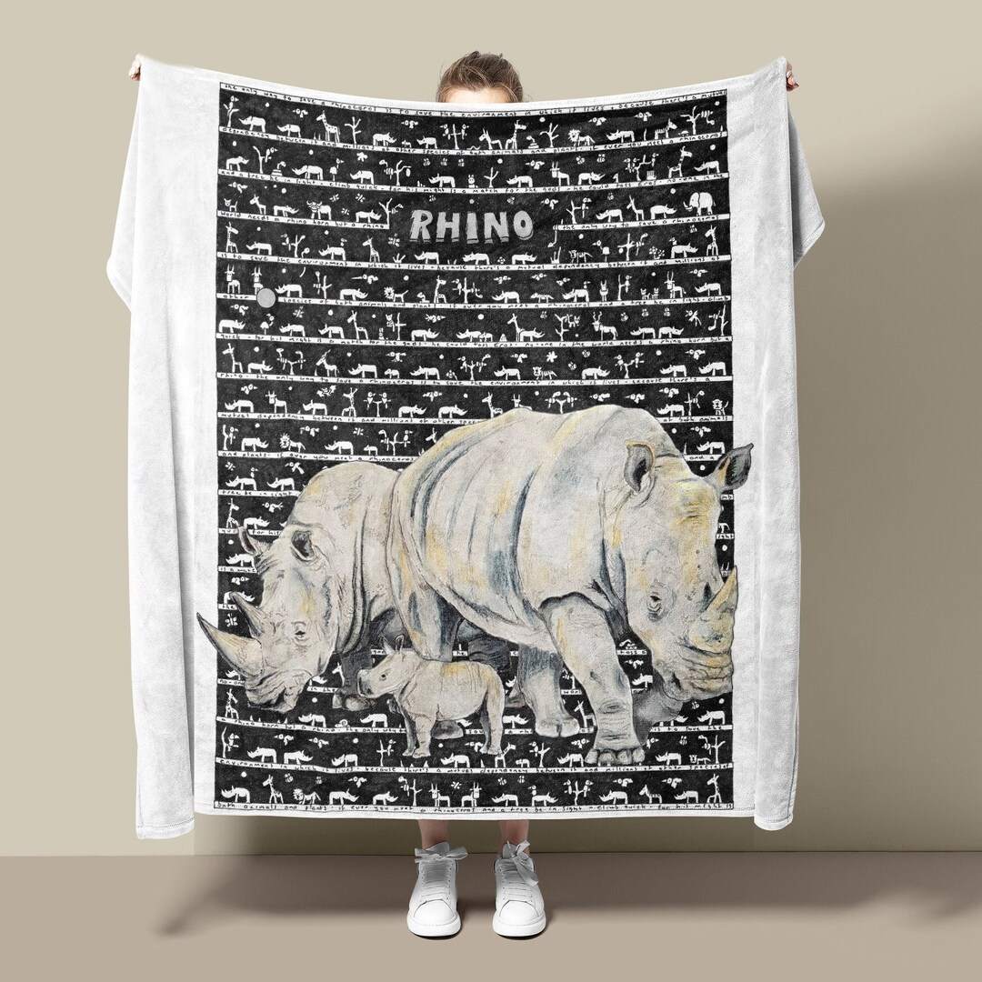 Rhino Blanket, Rhino Fleece Blanket, Rhinoceros Decor, African Safari