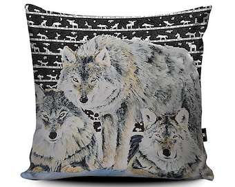 Wolf Art Cushion, Wolf Pillow, Wolf Family Cushion, Wolf Art, Animal Cushion, Snowy Wolf Cushion, Wolf Home Decor, Wolf Fleece Owner gift