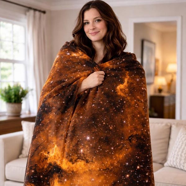 Soul Nebula Fleece Blanket: Honeycomb Galaxy Astrophotography Throw