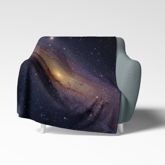 Galaxy Fleece Blanket Andromeda Galaxy Galaxy Blanket Space Blanket Purple Throw Golden Space Throw Lightweight Fleece for Astronomer Etsy