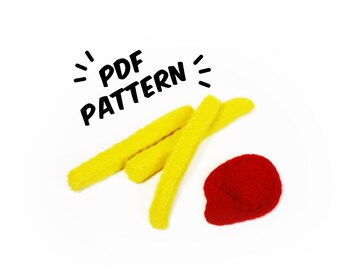 French Fries PDF Felt Pattern - Easy Play Food DIY Template & Instructions hand Sewing Handmade Heirloom Toy