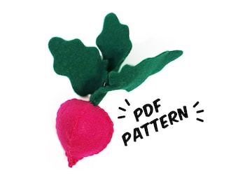 Radish PDF Felt Pattern - Easy Play Food DIY Template & Instructions Hand Sewing Handmade Heirloom Toy