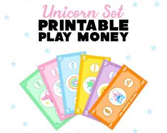 Kids Pretend Play Printable - Play Money - Unicorn Set