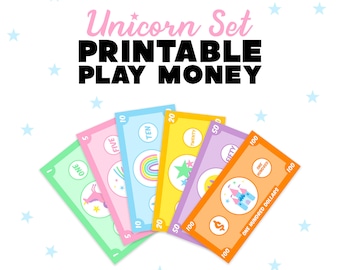 Kids Pretend Play Printable - Play Money - Unicorn Set