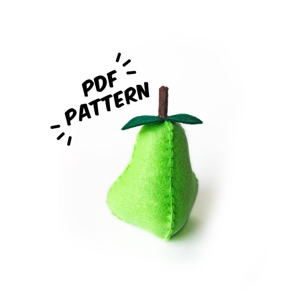 Molde de feltro em PDF para pêra - Molde e instruções fáceis para comida de brinquedo DIY, costura à mão, brinquedo de herança feito à mão