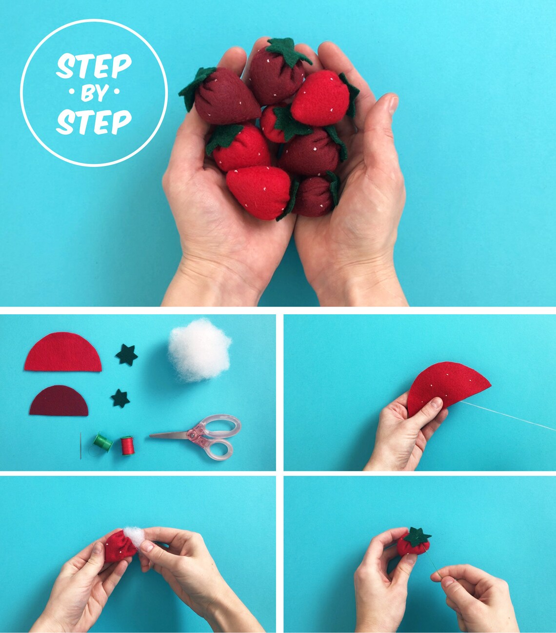 Strawberry PDF Felt Pattern Easy Play Food DIY Template & | Etsy