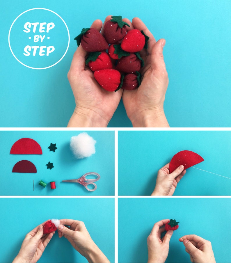 Strawberry PDF Felt Pattern Easy Play Food DIY Template & Etsy