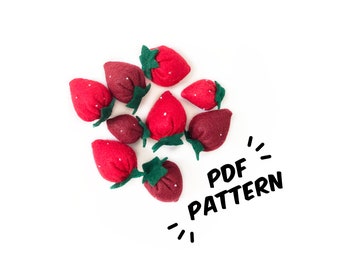 Strawberry PDF Felt Pattern - Easy Play Food DIY Template & Instructions Hand Sewing Handmade Heirloom Toy