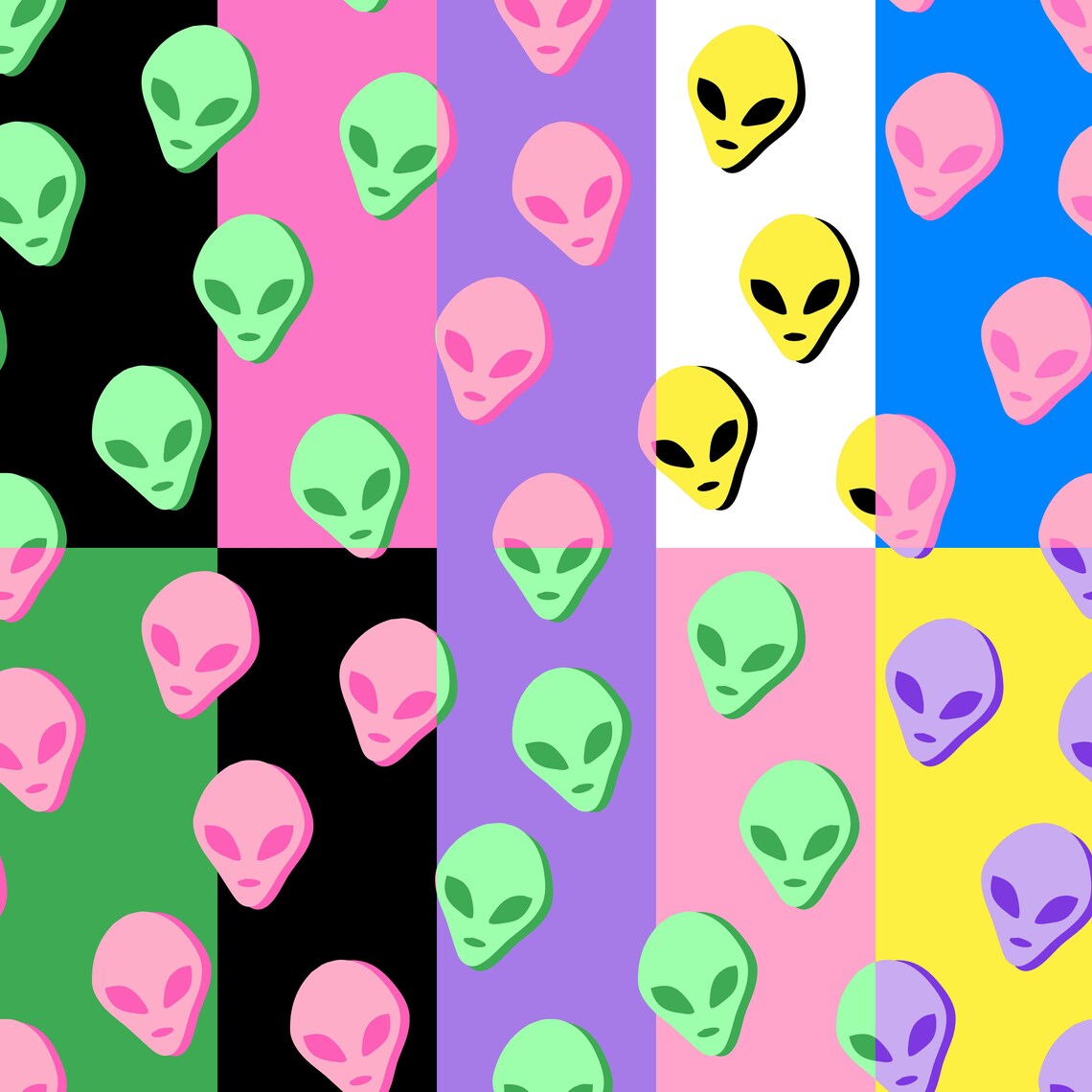 Printable Seamless Patterns - 90s Aliens Pack - Digital Scrapbook Paper ...
