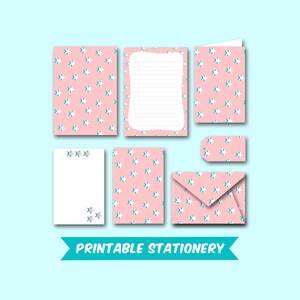 Ensemble de papeterie en papier numérique imprimable - étoiles rétro roses - notes / carte / étiquette cadeau / enveloppe / papier numérique