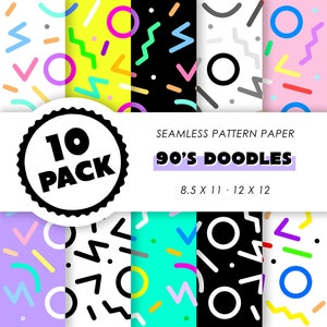 Printable Seamless Patterns - 90s Doodles - Digital Scrapbook Paper