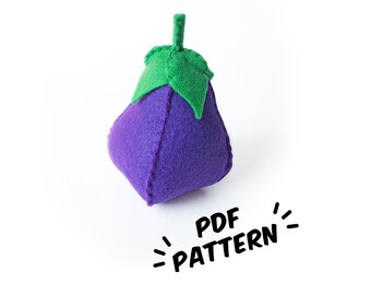 Eggplant PDF Felt Pattern - Easy Play Food DIY Template & Instructions Hand Sewing Handmade Heirloom Toy
