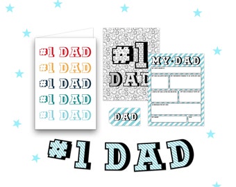 Printable Father's Day Set / Card / Banner / Gift Tag / Questionnaire + Bonus Coloring Page