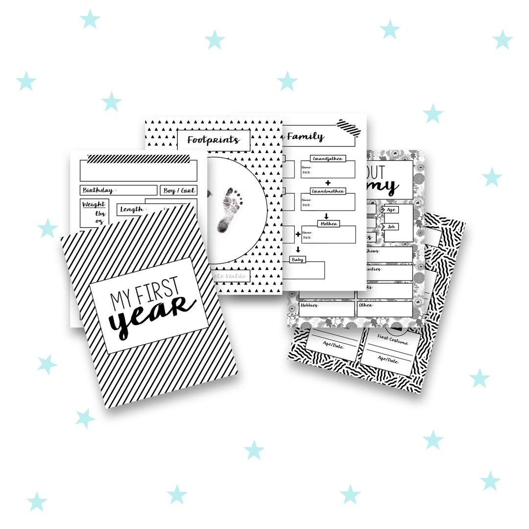 Printable Baby Book Black and White Shapes Baby's First Year Etsy