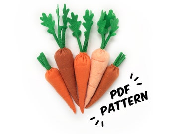 Carrot PDF Felt Pattern - Easy Play Food DIY Template & Instructions Hand Sewing Handmade Heirloom Toy