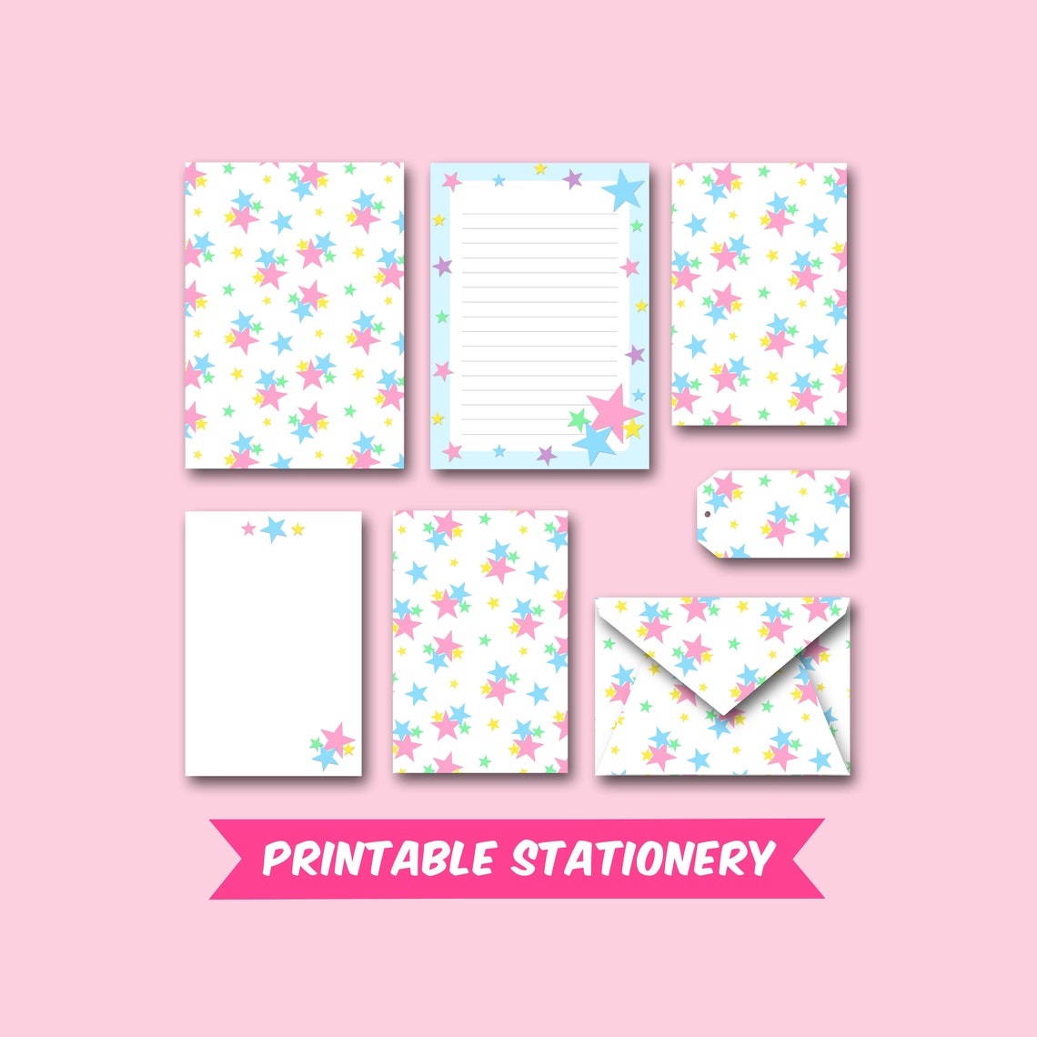 Printable Stationery Set Stars Notes / Card / Gift Tag / Envelope ...