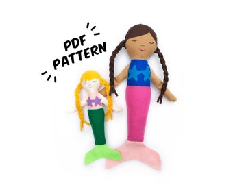 Mermaid PDF Felt Pattern - Easy Doll DIY Template & Instructions Hand Sewing Handmade Heirloom Toy
