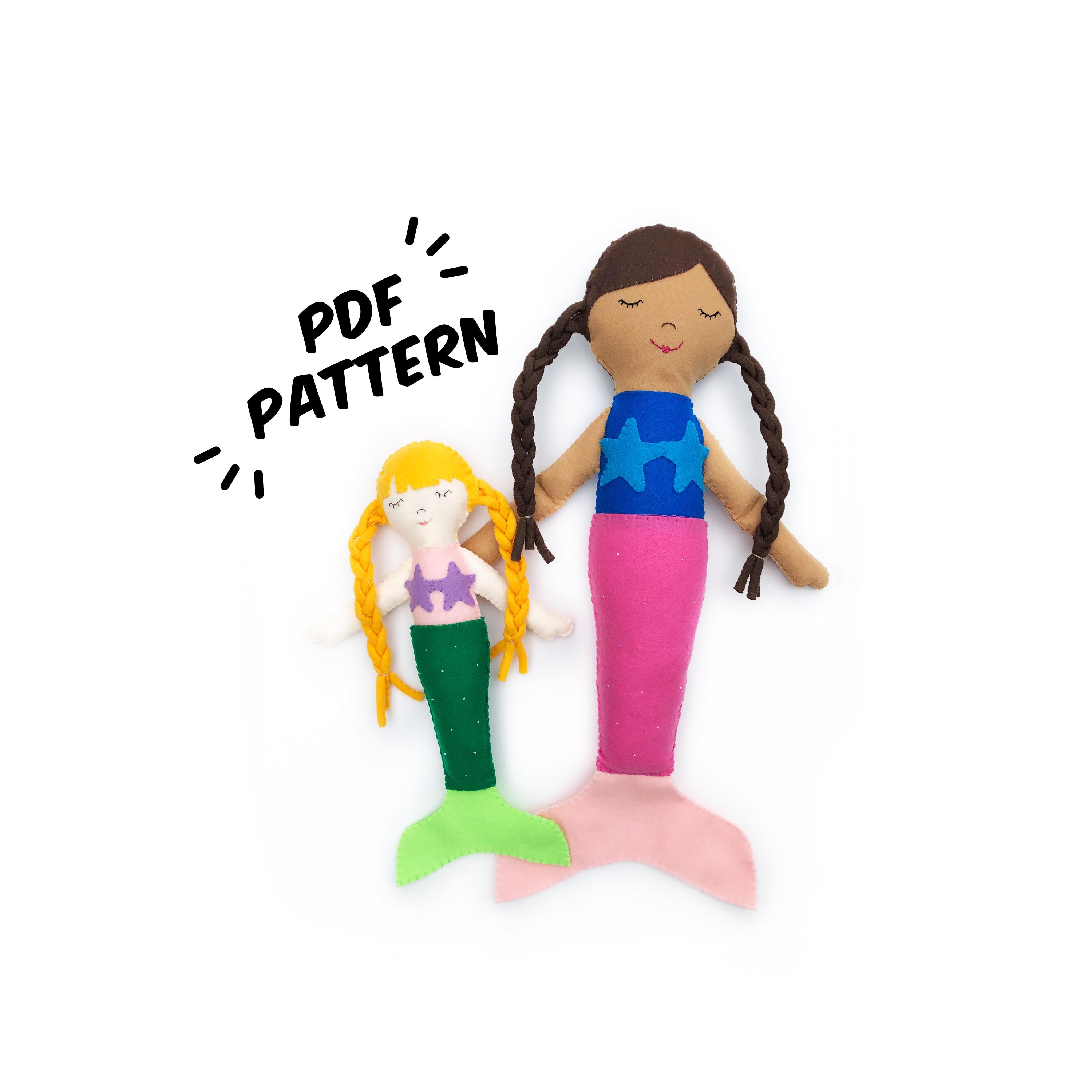 Mermaid PDF Felt Pattern Easy Doll DIY Template &amp; Instructions - Etsy