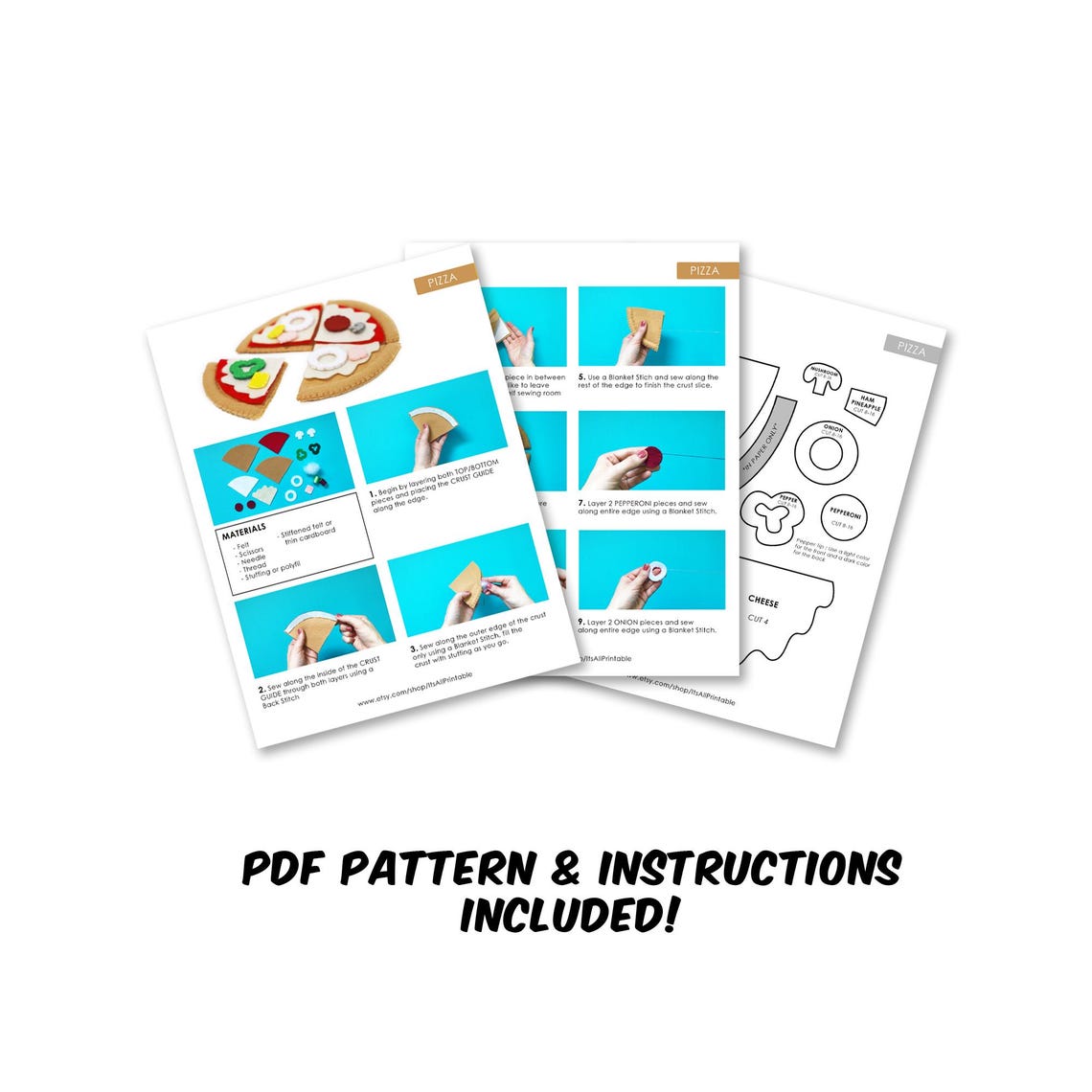 Pizza PDF Felt Pattern - Easy Play Food DIY Template & Instructions ...