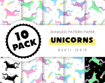 Printable Seamless Patterns - Unicorn Stars - Digital Scrapbook Paper