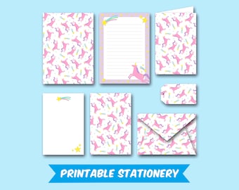 Printable Stationery Set - Unicorn - Notes / Card / Gift Tag / Envelope