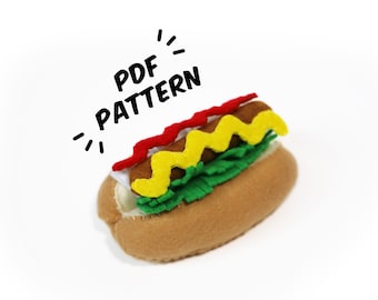 Hotdog PDF Felt Pattern - Easy Play Food DIY Template & Instructions Hand Sewing Handmade Heirloom Toy Set