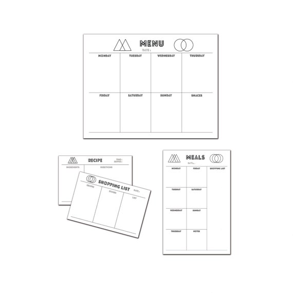 Printable Meal Plan Menu Minimal Geometric Shapes Etsy