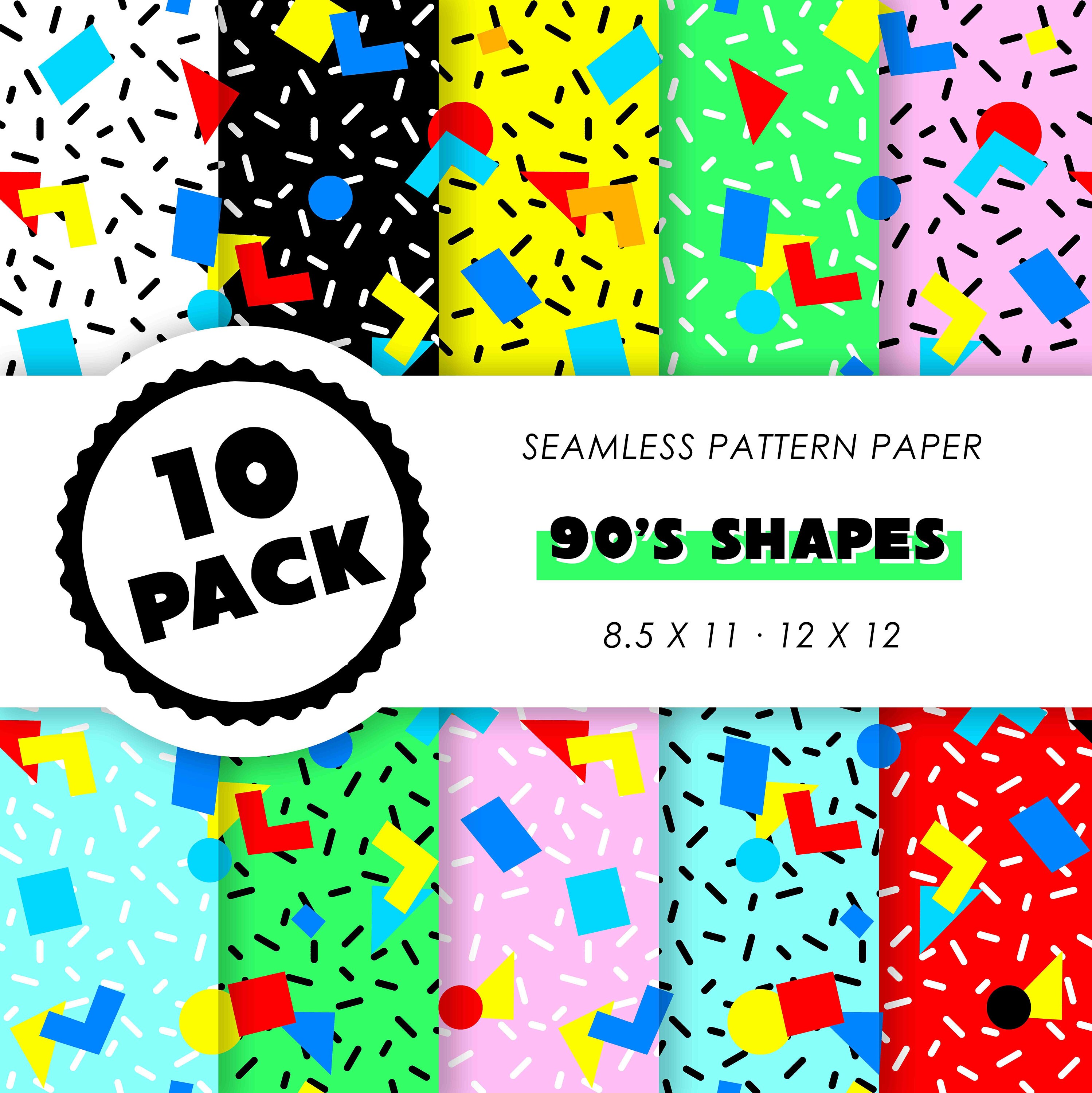 Printable Seamless Patterns - 90s Shapes Pack - Digital Scrapbook Paper ...