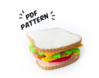 Sandwich Set PDF Felt Pattern - Easy Play Food DIY Template & Instructions Hand Sewing Handmade Heirloom Toy Set