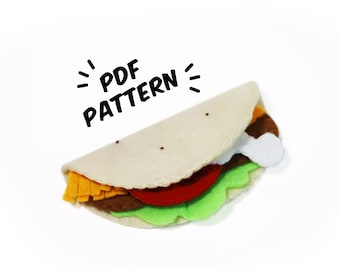 Taco PDF Felt Pattern - Easy Play Food DIY Template & Instructions Hand Sewing Handmade Heirloom Toy Set
