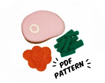 Ham Dinner with Green Beans Carrots PDF Felt Pattern - Easy Play Food DIY Template & Instructions Hand Sewing Handmade Heirloom Toy Set