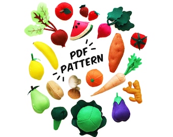 Complete Fruit and Vegetable Set 18 Pack Garden Bundle PDF Felt Pattern Easy Play Food DIY Template & Instructions Hand Sewing Handmade Toys