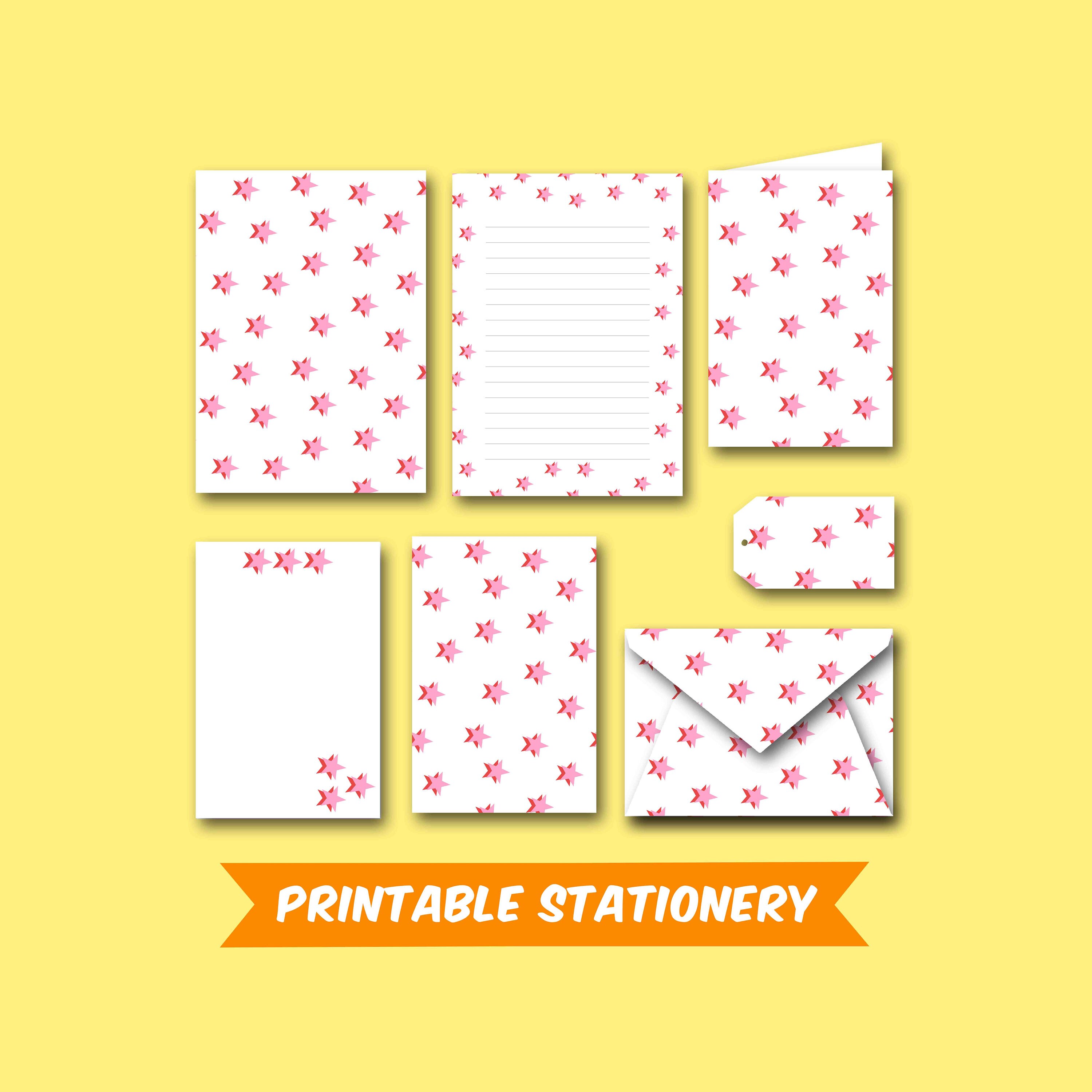 Printable Digital Paper Stationery Set Retro Stars Notes / Etsy