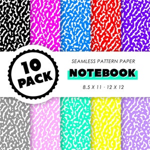 Printable Seamless Patterns - 90s Composition Notebook - Digital Scrapbook Paper