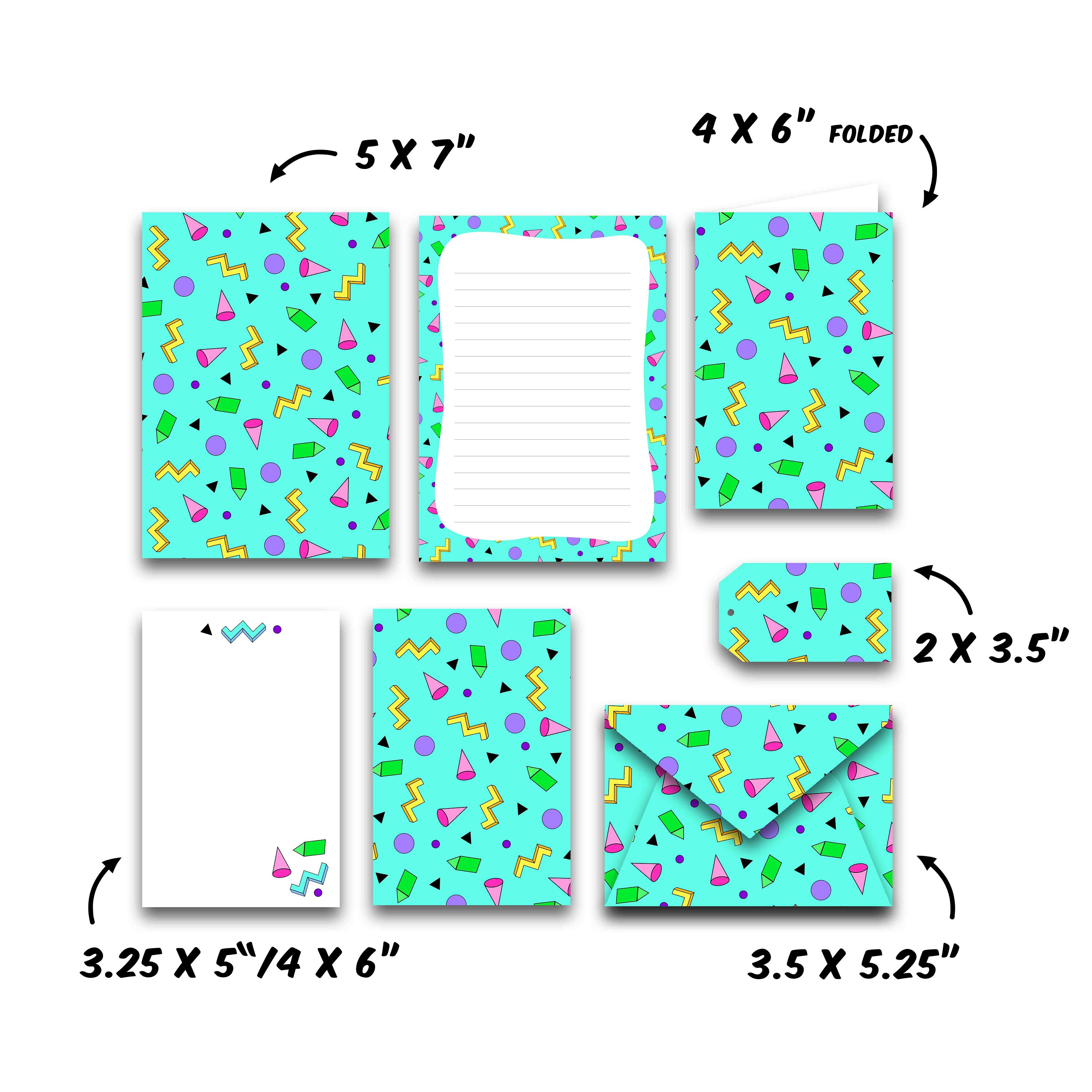 Printable Digital Paper Stationery Set - 90s Shapes - Notes / Card ...