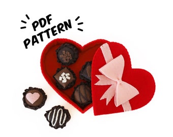 Valentine's Chocolate Heart Box PDF Felt Pattern - Easy Play Food DIY Template & Instructions Hand Sewing Handmade Heirloom Toy