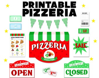 Kids Pretend Dramatic Play Printable - Pizzeria Pizza Parlor Restaurant Set