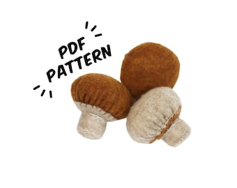 Mushroom PDF Felt Pattern - Easy Play Food DIY Template & Instructions Hand Sewing Handmade Heirloom Toy
